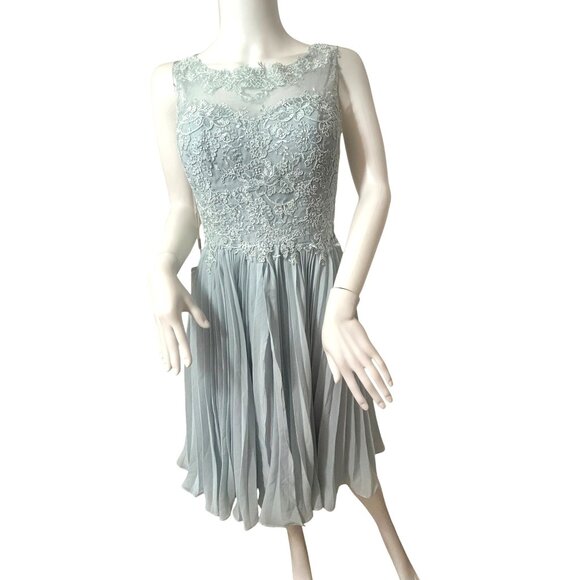 JJ’s House Cocktail Dress 4 Blue Green Lace Chiffon Pleats Sleeveless Party NWT - Picture 14 of 16